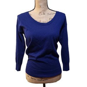 Banana Republic Royal Blue Ex. Fine Merino Wool 3/4 Sleeve Scoop Neck Sweater XS